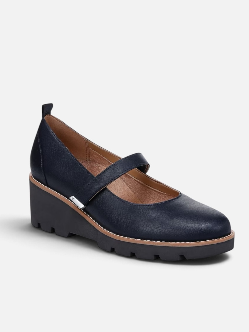 NWT Vionic Leather Alma Wedge Mary Jane in Navy size 7